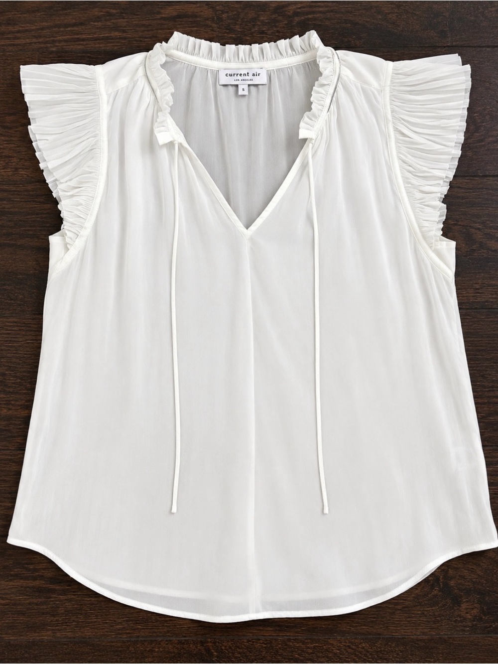 Current Air White Ruffle Pleated Flutter Sleeve Blouse Size M